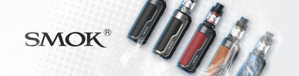 SMOK electronic vaporizers lineup on white background, showcasing various colors and designs.