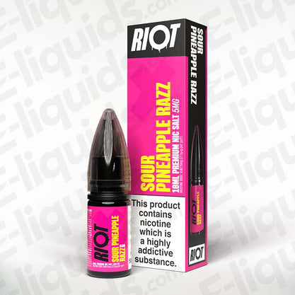 Sour Pineapple Razz Nic Salt E-Liquid by Riot X in 10ml bottle with colorful packaging.