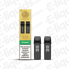 Gold Bar Reload Spearmint prefilled vaping pods with refreshing mint flavor and nicotine warning.