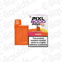 PIXL 8000 Starmix Prefilled Pod 20mg with vibrant packaging, nicotine warning label, and sleek design for a premium vaping experience.