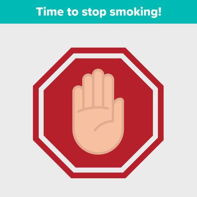 Illustration of a stop sign with a raised hand, promoting smoking cessation.
