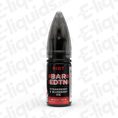 Strawberry Blueberry Ice Bar Edition Nic Salt E-liquid by Riot Squad in a sleek bottle design.