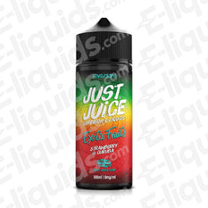 Just Juice Strawberry & Curuba Shortfill E-liquid, 100ml bottle, 70VG/30PG, exotic fruit flavor blend for vaping.