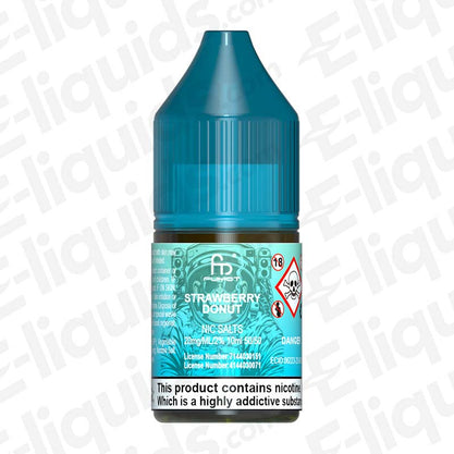 Strawberry Donut RandM 7000 Nic Salt E-liquid by Fumot in a blue bottle with warning labels and dosage information.