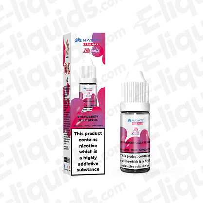Strawberry Jelly Beans Pro Max Nic Salt E-liquid by Hayati in 10mg/20mg strengths, packaged with warning label.