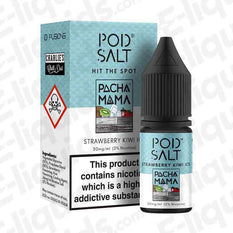 Pacha Mama Strawberry Kiwi Ice Nic Salt E-liquid by Pod Salt, featuring a refreshing fruit blend in a 20mg bottle.