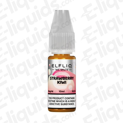 ELFLIQ Strawberry Kiwi Nic Salt E-liquid bottle in 10ml size showing nicotine content and branding.