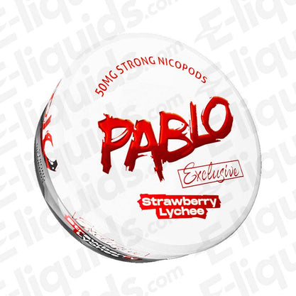 Pablo Exclusive Strawberry Lychee Nicotine Snus Pouches can with 50mg nicotine and distinctive branding.