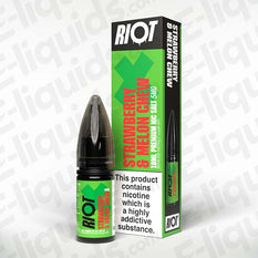 Strawberry Melon Chew Nic Salt E-Liquid by Riot X in a 10ml bottle with green packaging.
