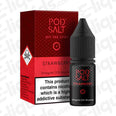 Strawberry Nic Salt E-liquid by Pod Salt in 10ml bottle with fresh strawberry flavor and nicotine options.