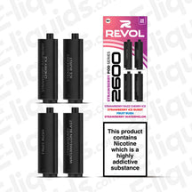 Revol 2600 Prefilled Pods with Strawberry Flavors, including Raspberry Cherry Ice, Ice Burst, Fruit Rush & Watermelon Blast