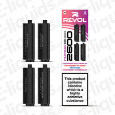 Revol 2600 Prefilled Pods with Strawberry Flavors, including Raspberry Cherry Ice, Ice Burst, Fruit Rush & Watermelon Blast