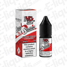 IVG Strawberry Sensation Nic Salt E-liquid 10ml bottle and packaging, featuring strawberry, candy, and mint flavors.