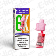Lost Mary BM6000 Prefilled Pod in Strawberry Watermelon flavor, featuring 6000 puffs and compliance with UK vaping regulations.