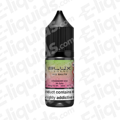 Elux Legend Strawberry Kiwi Nic Salt E-Liquid bottle with 10mg and 20mg nicotine strengths, 50/50 PG/VG ratio.