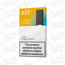 JUUL V2 Summer Menthol Pod 2 Pack with cooling mango, coconut, and pineapple flavors, 18mg nicotine, compatible with JUUL2 Device