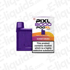 PIXL 8000 Pod XL with purple design, 20mg nicotine strength, and Sunset Crush flavor, shown in packaging.