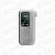 Voopoo Vinci Spark 220 vape mod in silver with customizable dial and digital display showing 220 watts.