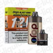 Vaporesso Dojo Blast 12k Bundle featuring Ten Tangerines Prefilled Pod Kit with 12,000 puff capacity and extra pod.