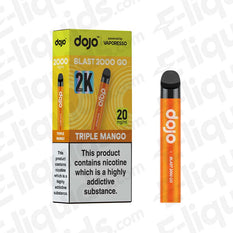 Vaporesso Dojo Blast 2000 Go Pod Kit in Triple Mango flavor with 2000 puffs and nicotine warning.
