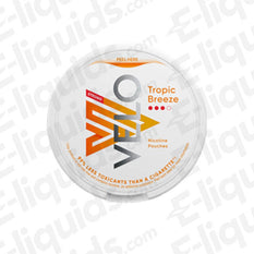 VELO Tropic Breeze nicotine pouches can featuring tropical fruit flavors and 10mg nicotine per pouch.