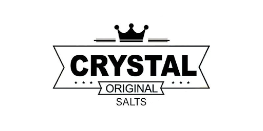 Logo of Crystal Original Salts featuring a crown and decorative elements.
