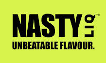 Logo with text 'Nasty' and 'Unbeatable Flavour' on a bright green background.