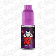 Vampire Vape Blackjack 60/40 10ml E-liquid bottle, featuring sweet liquorice and aniseed flavors, suitable for pod kits.