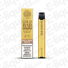 Gold Bar Reload Pod Kit in vanilla cream tobacco flavor, featuring refillable pod and rechargeable battery.