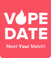 Vape Date logo with tagline 'Meet Your Match' on a red background