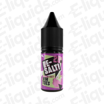 Vimtoes Nic Salt E-liquid by Re Salt in a 10ml bottle, featuring fruity flavors of grape, raspberry, and blackcurrant.