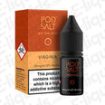 Virginia Nic Salt E-liquid by Pod Salt in 10ml bottle, featuring rich tobacco flavor and 20mg nicotine strength.