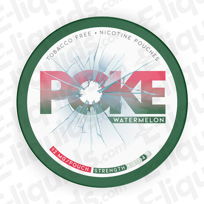 Watermelon Nicotine Pouches by Poke, 12mg strength, tobacco-free, discreet, refreshing flavor.