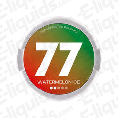 77 Watermelon Ice nicotine pouches can with 20 pieces, available in 5.2mg or 10.4mg strengths.