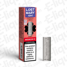 Lost Mary 4-in-1 Prefilled Pod Watermelon Ice flavor with package, 20mg nic salt, up to 3200 puffs, compatible with mesh coil device.