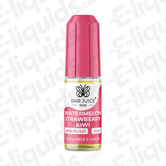Watermelon Strawberry Kiwi Nic Salt E-liquid by Bar Juice 5000, 10ml bottle with colorful label.