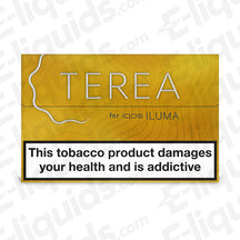 TEREA heated tobacco sticks packaging for IQOS ILUMA highlighting health warning and product compatibility.