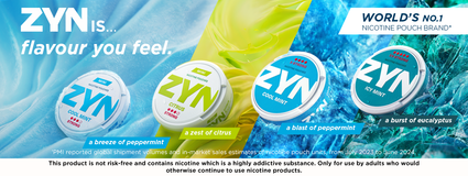 ZYN nicotine pouches with flavors: peppermint, citrus, peppermint blast, and eucalyptus burst. World's No.1 brand.