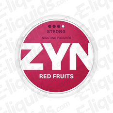 ZYN Red Fruits nicotine pouches can featuring strong 9mg nicotine with fruity flavors of berries and rhubarb.
