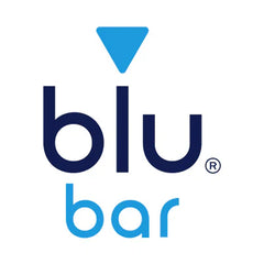 Logo of Blu Bar Disposable Vape brand with blue lettering and geometric design.