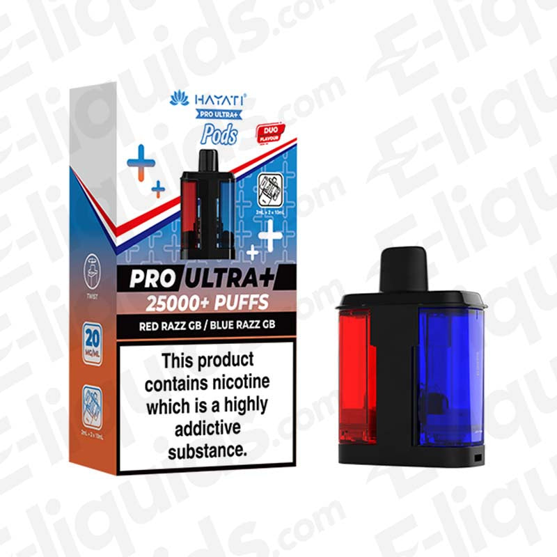 Hayati Pro Ultra+ 25K Red Razz GB - Blue Razz GB Prefilled Pods