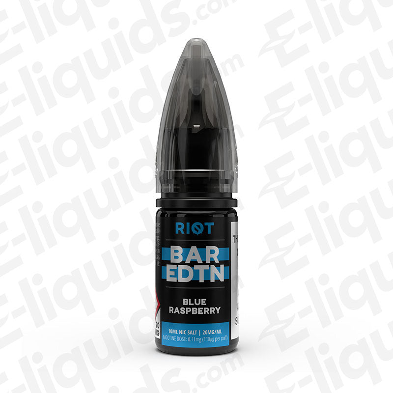 Blue Raspberry Bar Edition Nic Salt E-liquid by Riot Squad in a 10ml bottle, ideal for MTL vape kits.