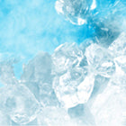Close-up of clear ice cubes with a blue background, showcasing texture and clarity in high resolution.