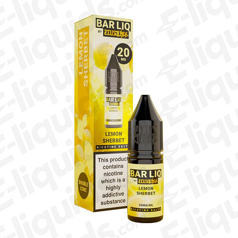 Zeus Juice Lemon Sherbet Bar Liq Nic Salt nic salt e-liquid with zesty lemon sherbet flavour in yellow Bar packaging.