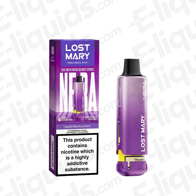 Lost Mary NERA 15K Apple Blackcurrant Prefilled Pod with crisp Fruit flavour in purple packaging.