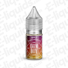 Apple Blackcurrant Ice Nic Salt e-liquid by Ohm Boy SLT in 10ml bottle, featuring fruity flavor and cool exhale.