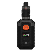 Vaporesso Armour Max Black Vape Pod Kit with 220W power and rugged TPU armor for durability, featuring iTank 2 and Vaporesso Corex GTi coils.