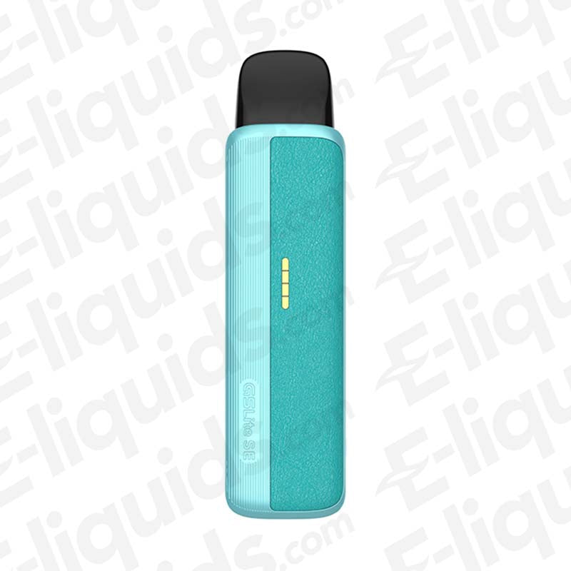 Uwell Caliburn G5 Lite SE Blue Leather Pod Kit in teal-blue with leather-textured grip panel, slim body and black mouthpiece