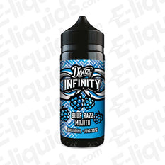 Doozy Infinity Blue Razz Mojito 70/30 100ml Shortfill with a minty cocktail base fused with sweet Blue Raspberry in a black bottle with label. 