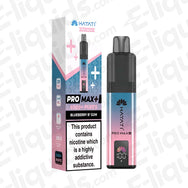 Hayati Pro Max 6K Blueberry Bubblegum Prefilled Pod Kit with juicy Blueberry and a soft, sugary Bubblegum finish in blue and pink packaging.